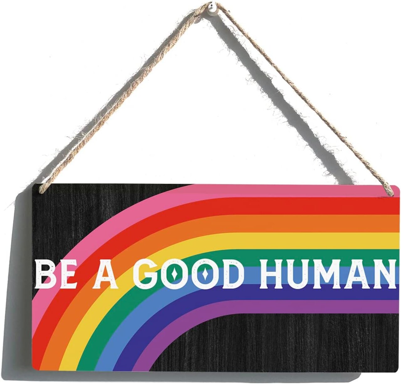 Rainbow Pride Sign Gift Farmhouse Be a Good Human Wooden Hanging Sign Plaque Rustic Wall Art Decor for Home Decoration 12 x 6 Inches